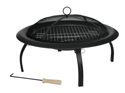 Black 22" Portable Folding Steel Wood Burning Fire Pit with Carrying Bag K850665