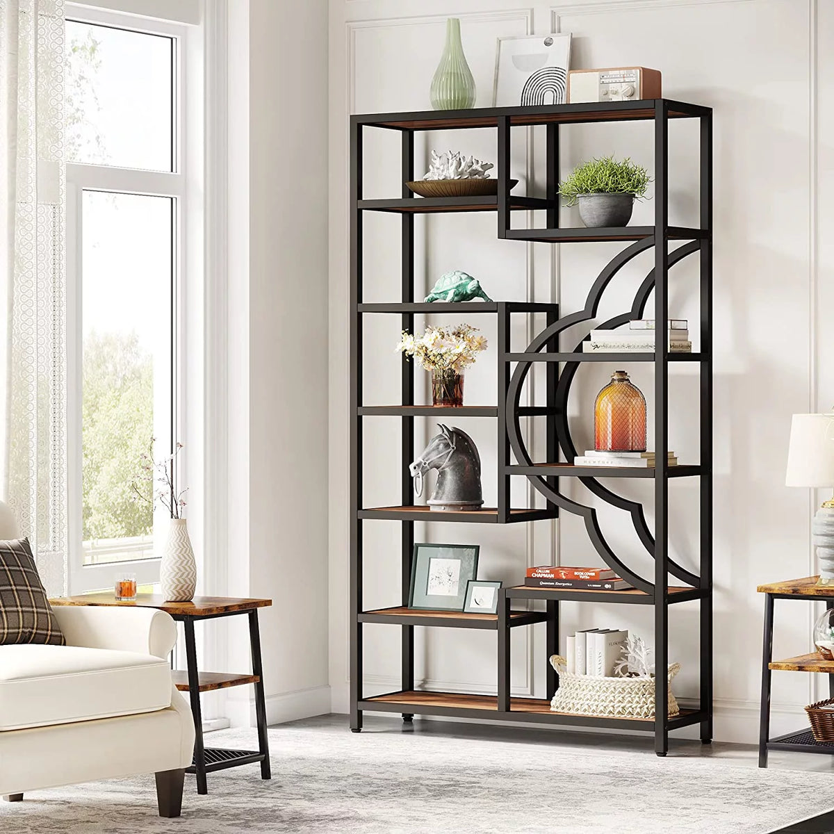 75” Tall 11-Shelves Bookcase with Arc-Shaped Design J152745