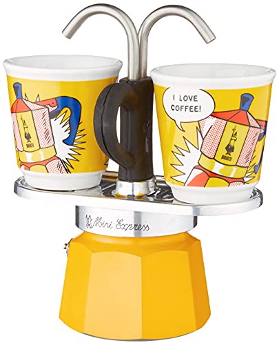 Yellow Aluminium Moka Set includes Coffee Maker 2-Cup (2.8 Oz) + 2 shot glasses B93097