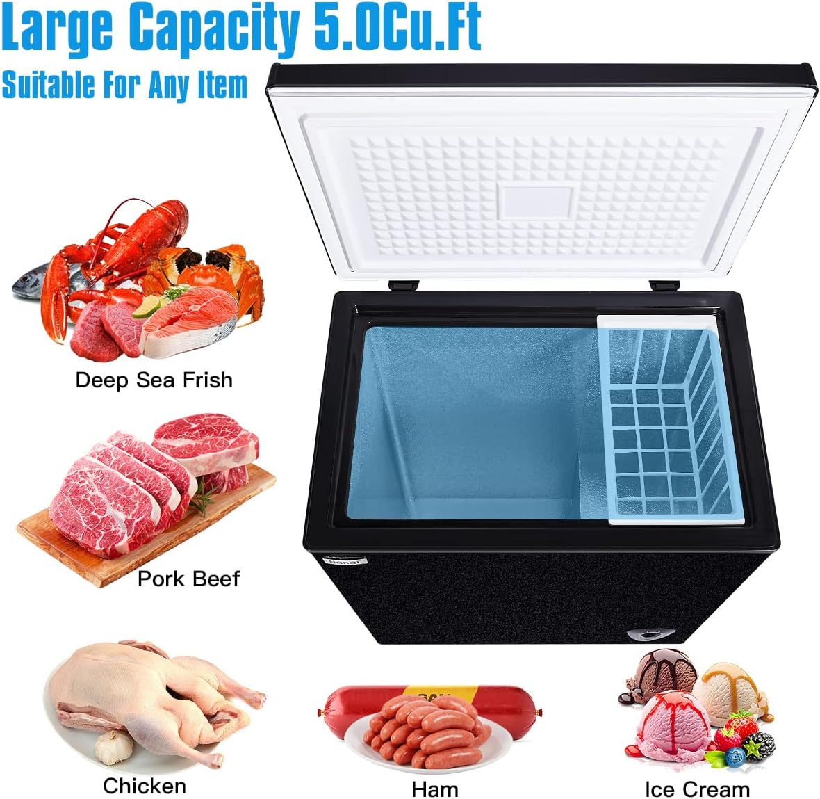5.0 Cubic Top Open Door Chest Freezer with Removable Storage Basket S42146