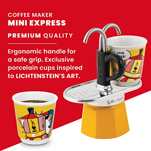 Yellow Aluminium Moka Set includes Coffee Maker 2-Cup (2.8 Oz) + 2 shot glasses B93097