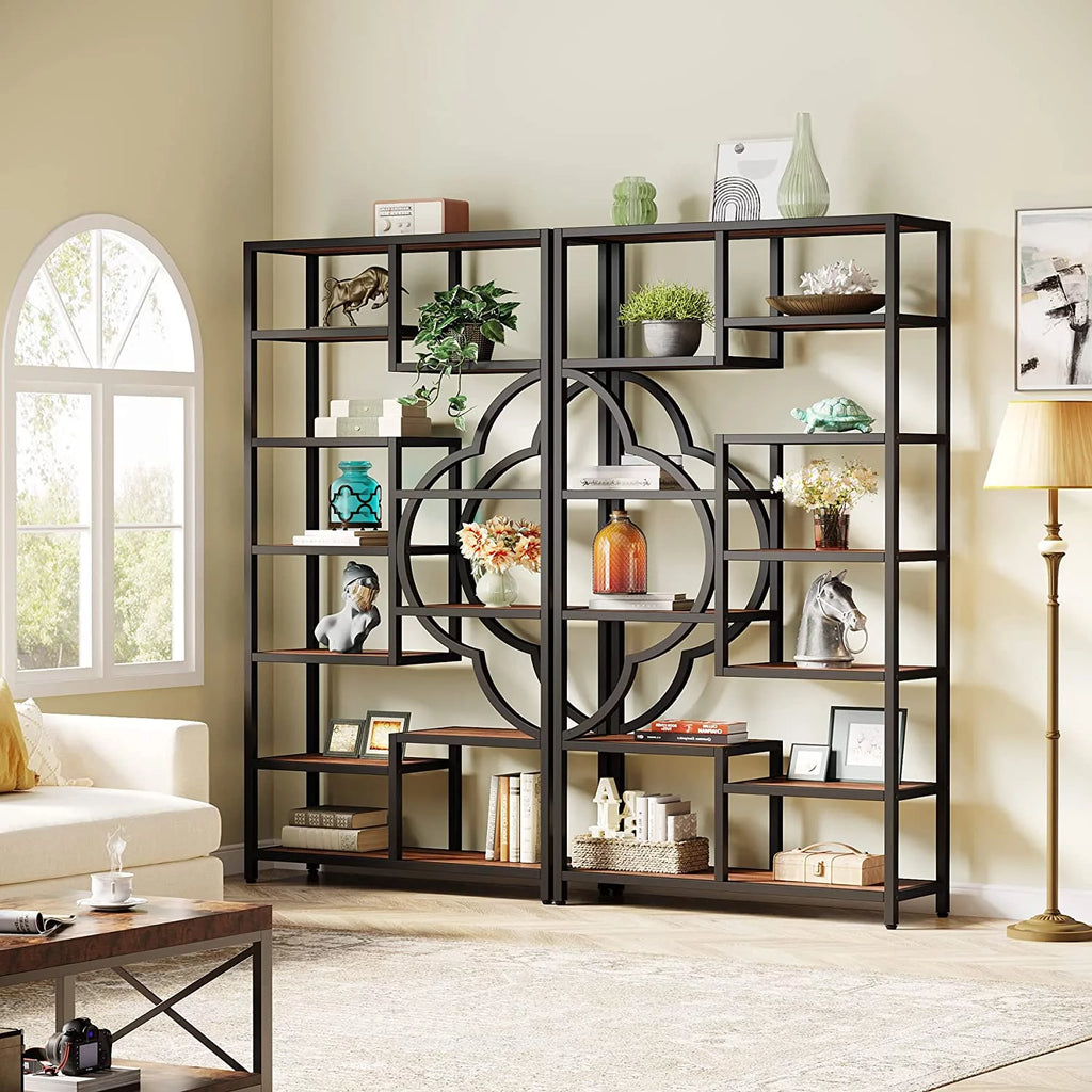 75” Tall 11-Shelves Bookcase with Arc-Shaped Design J152745