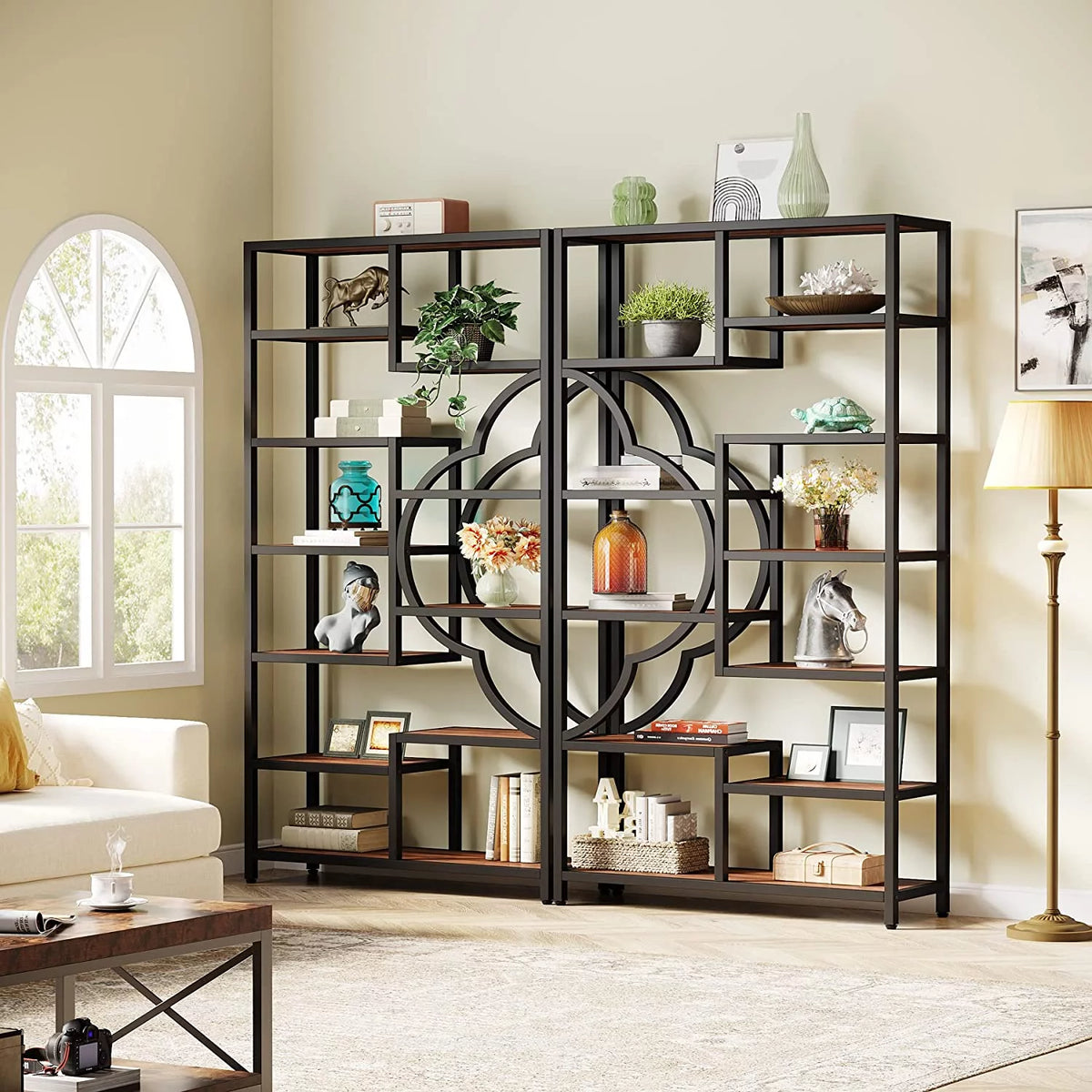 75” Tall 11-Shelves Bookcase with Arc-Shaped Design J152745