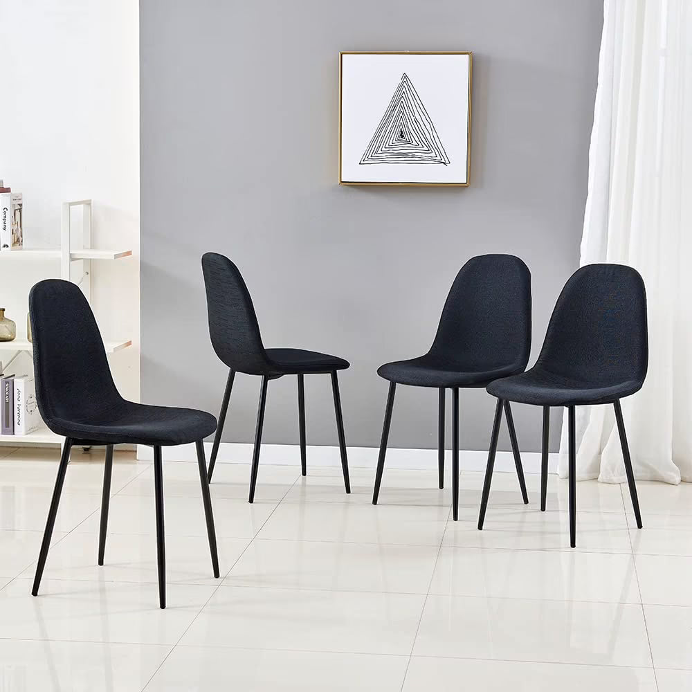 Black Fabric Upholstered Side Chairs Set of 4 with Metal Legs W3005