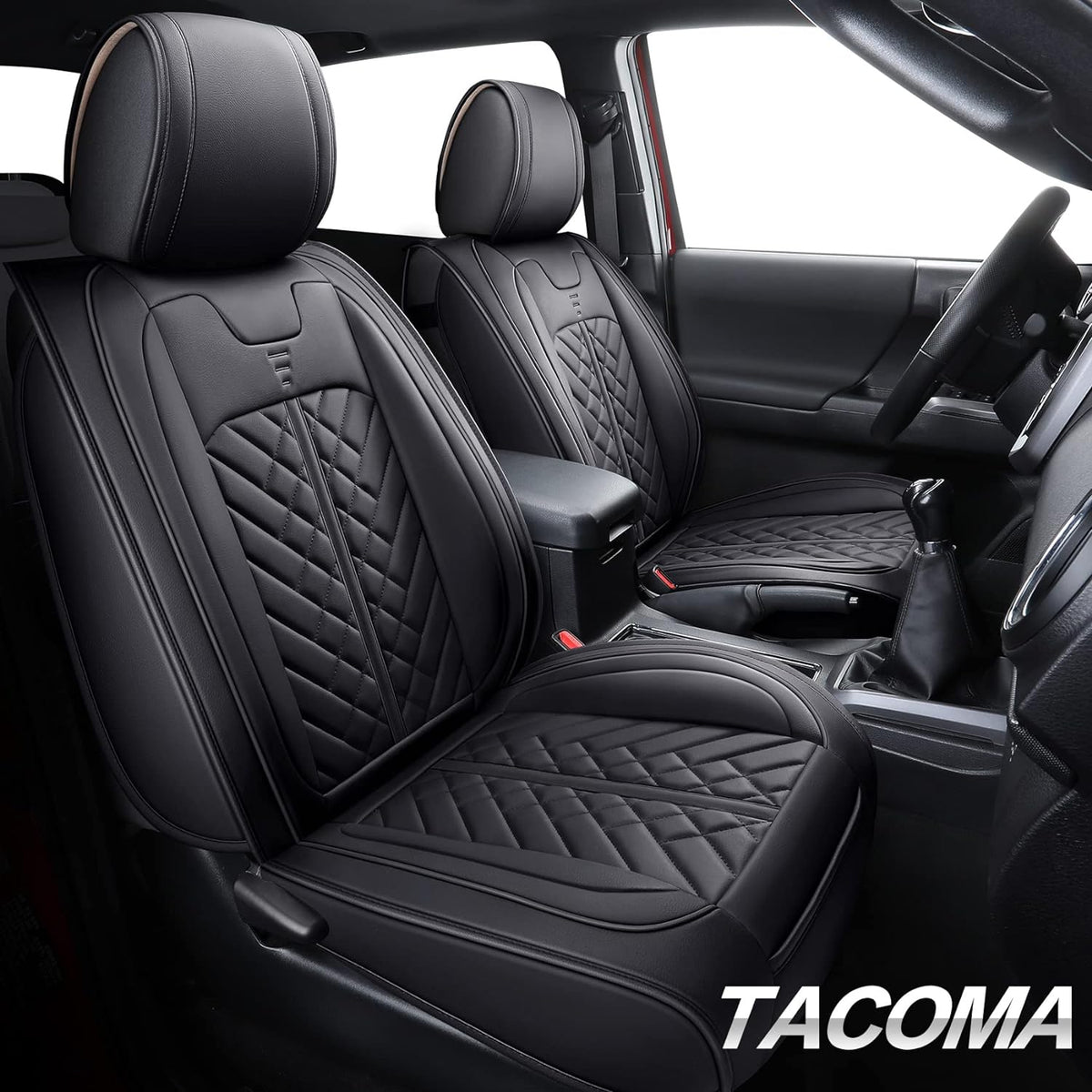 Black Waterproof Leather Car Seat Covers 2 PCS Front P9934