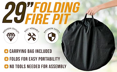 Black 22" Portable Folding Steel Wood Burning Fire Pit with Carrying Bag K850665