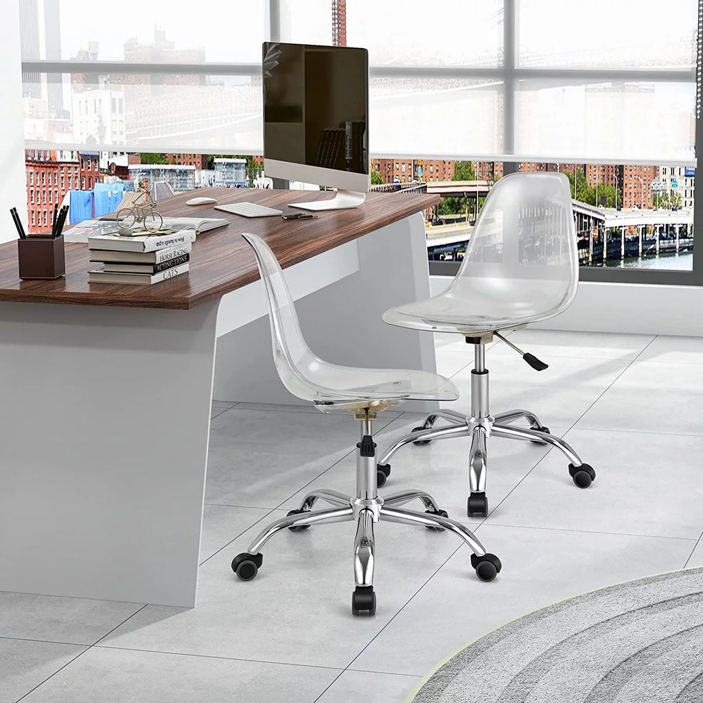 Acrylic Clear Armless Rolling Desk Chair Set of 2 W61883