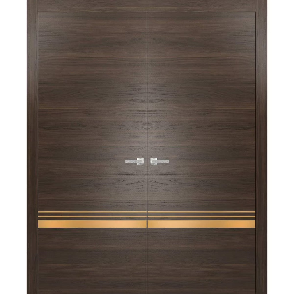 Solid French Double Doors 48 x 84 inches Wood with Frosted Glass I670577