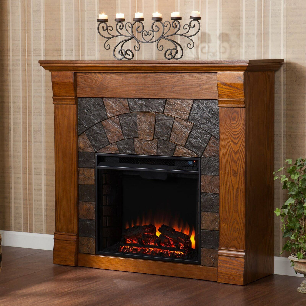 Salem Antique Oak Electric Fireplace Q473