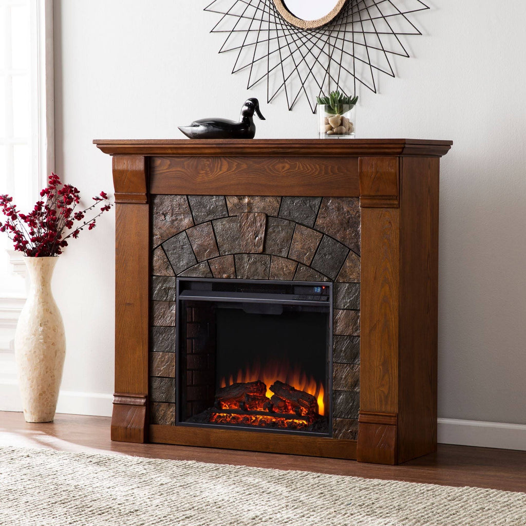 Salem Antique Oak Electric Fireplace Q473