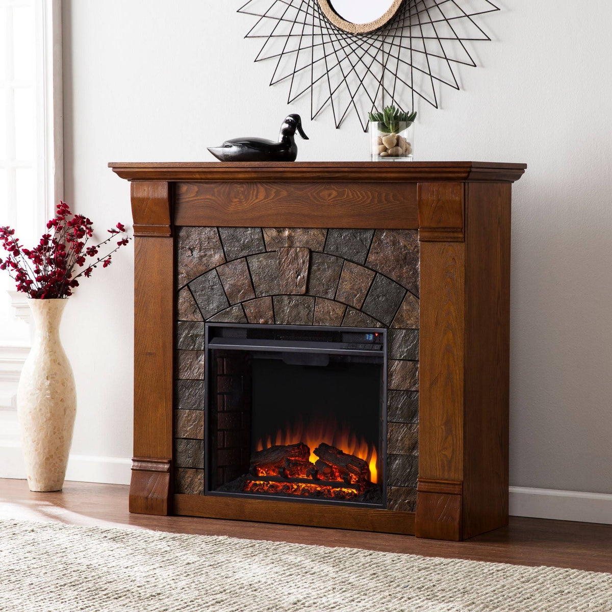Salem Antique Oak Electric Fireplace Q473