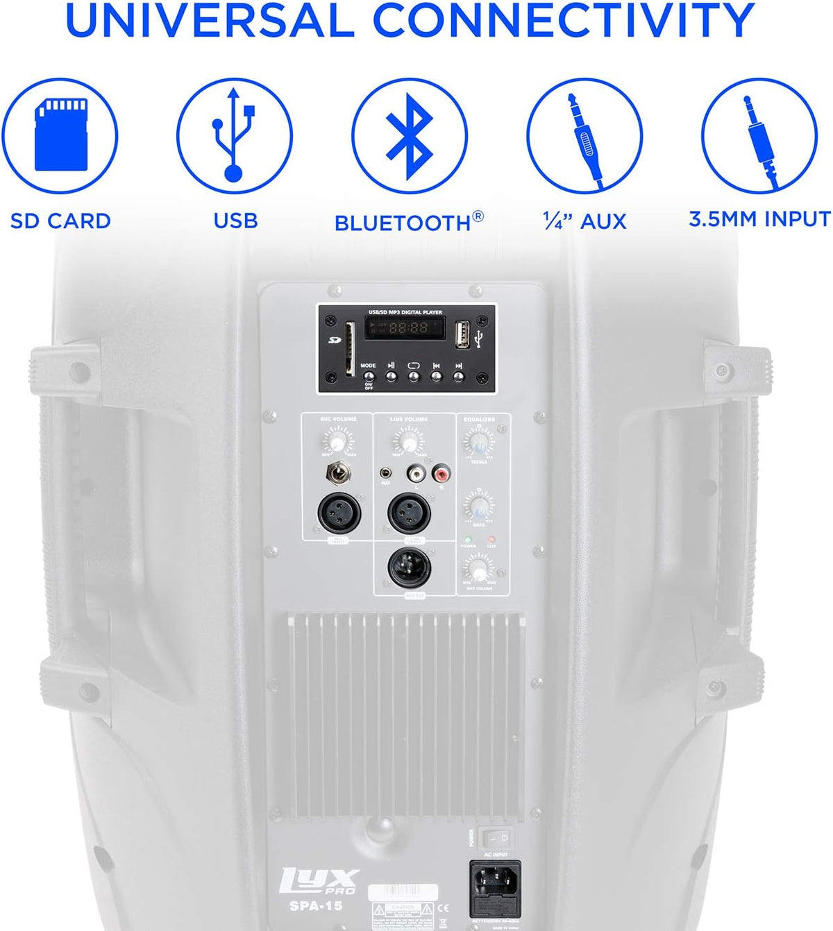 15 Inch PA Active Speaker System with Bluetooth, MP3, USB, SD Card Slot P3586