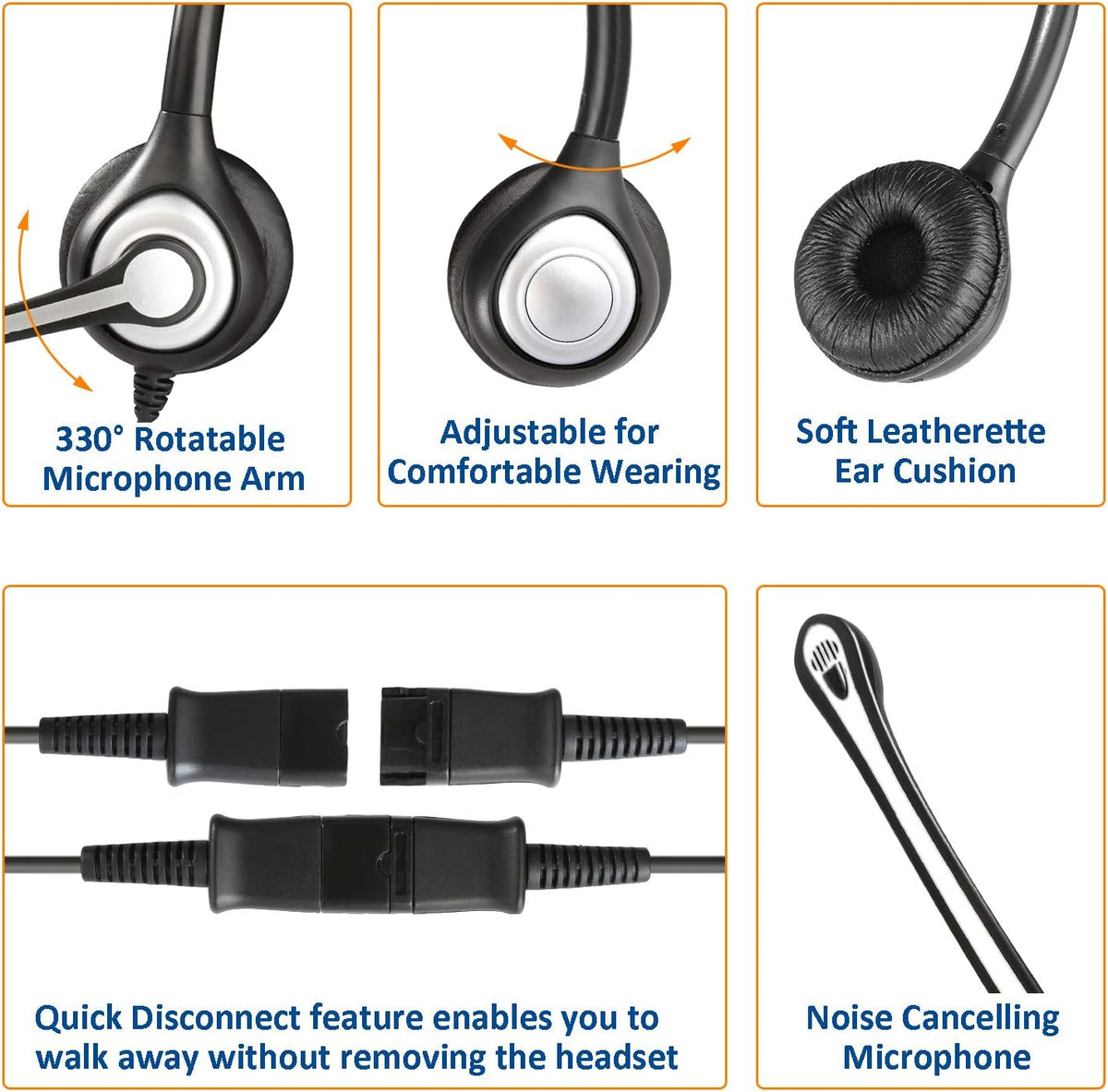 Corded Telephone Headset with Noise Canceling Mic F738