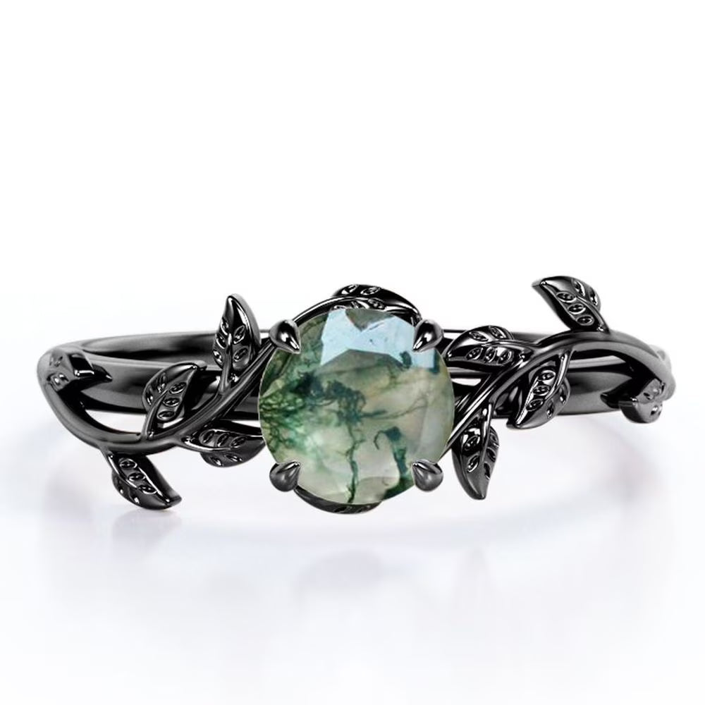 0.50 Carat Round Moss Green Agate Engagement Ring K1637