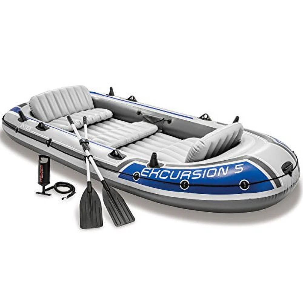 Inflatable 5 Person Fishing Boat Raft Set with 2 Aluminum Oars & Air Pump T75876