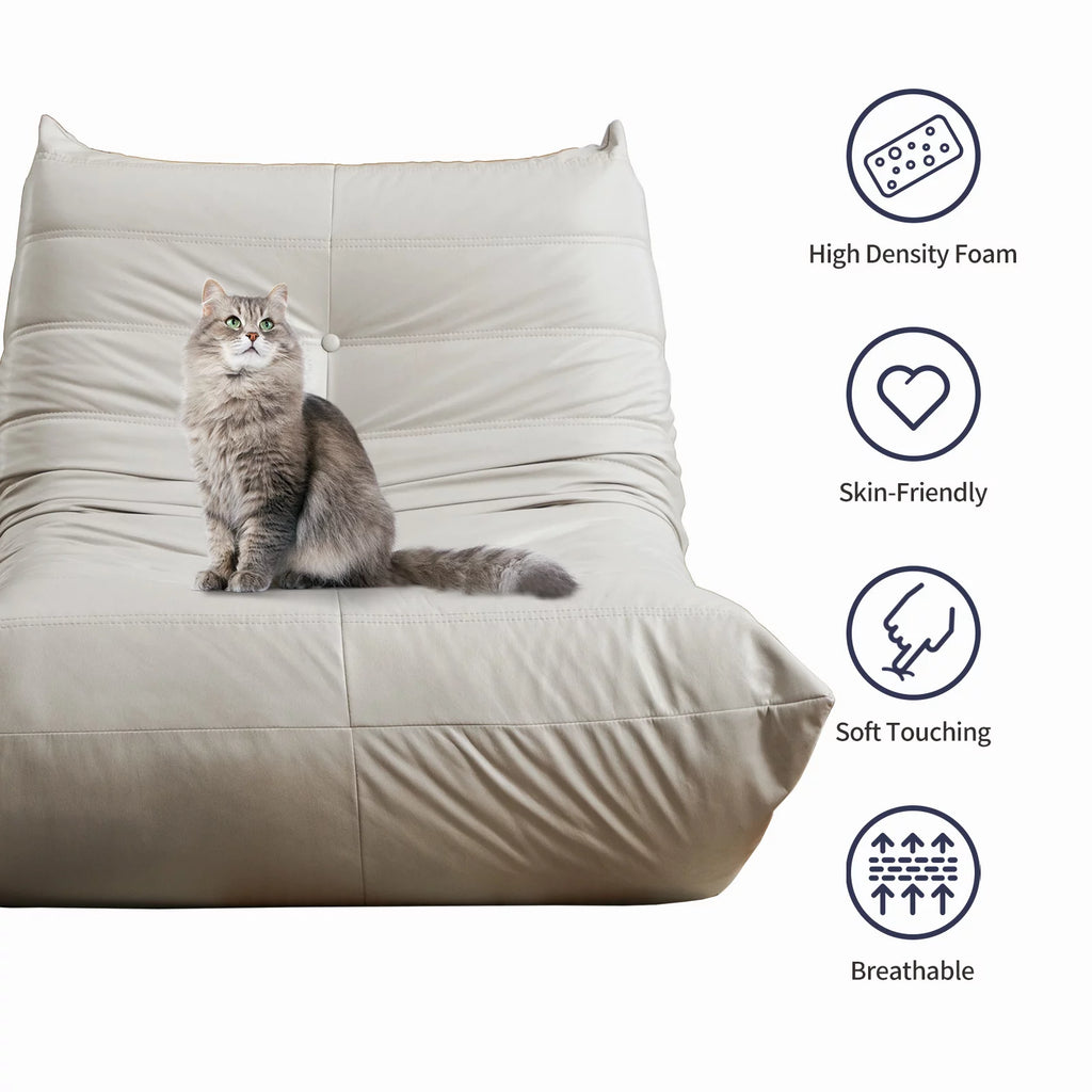 Beige Microfiber Leather Memory Foam Floor Sofa D9391