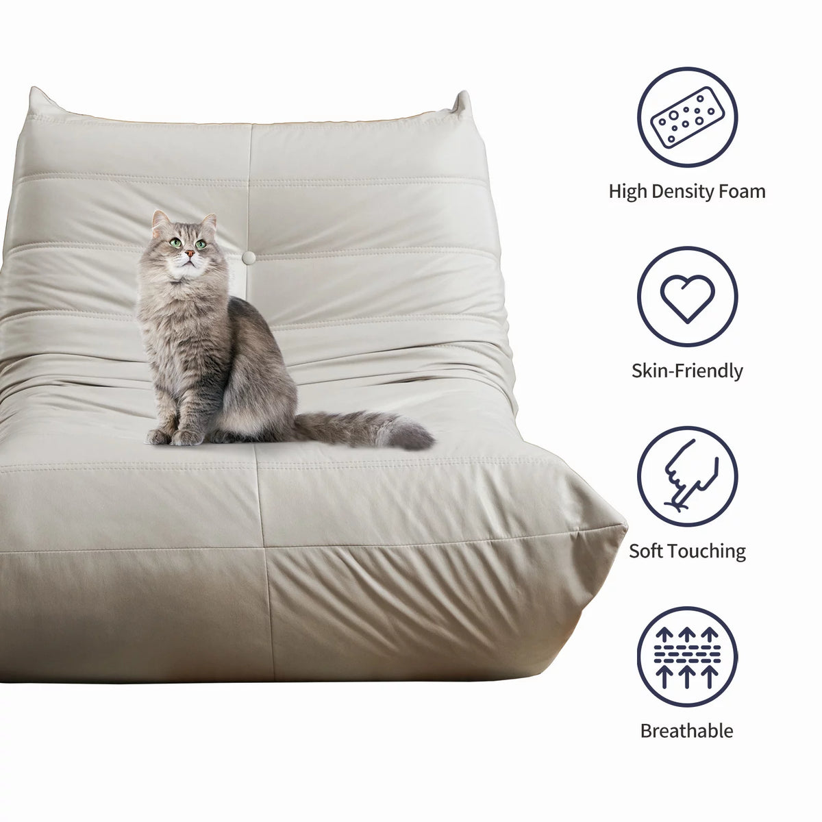 Beige Microfiber Leather Memory Foam Floor Sofa D9391