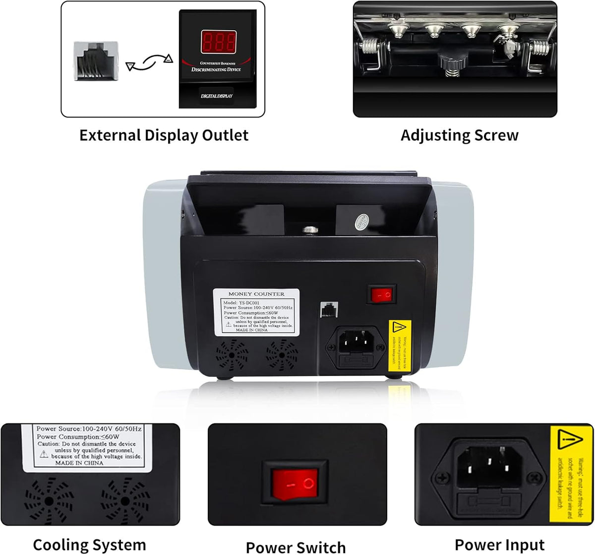 Money Counter with UV/MG/IR/DBL/HLF/CHN Counterfeit Detection, Portable Bill Counter with LED Display, 1,000 Bills/Min H78421