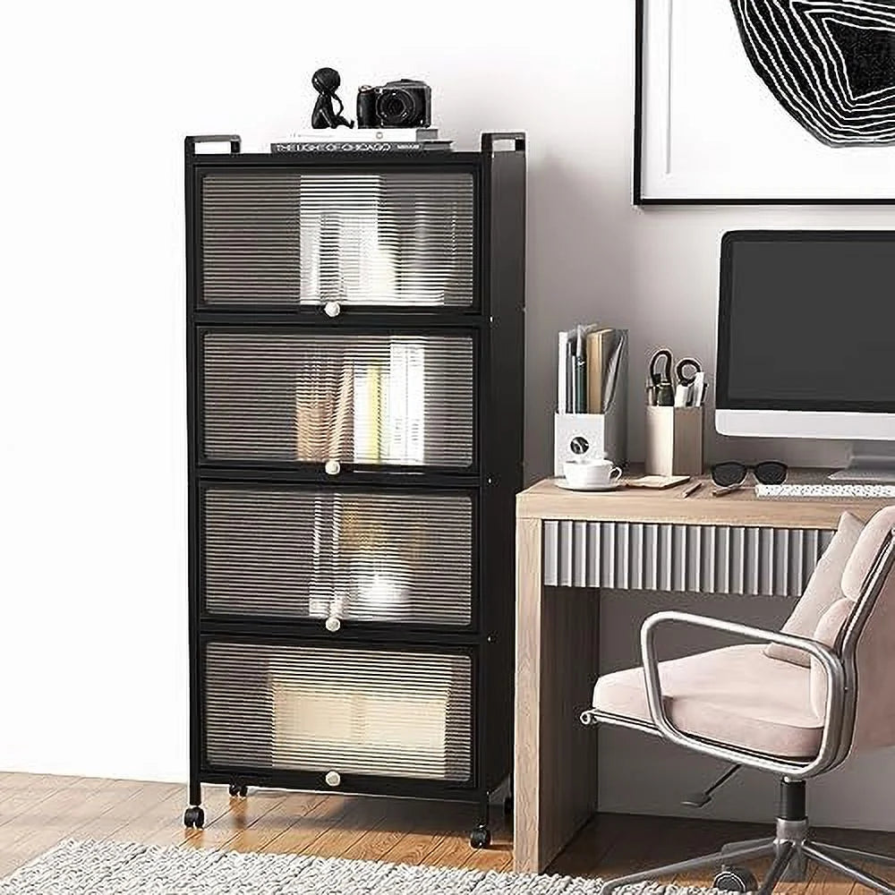 Black 5-Tier Kitchen Cabinet with 4 Rolling Casters P663