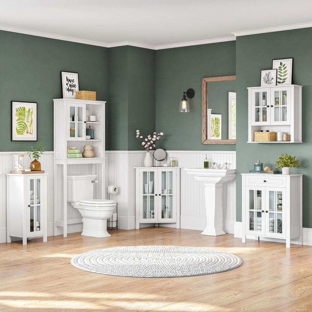 White Two-Door Wood Corner Cabinet D42408