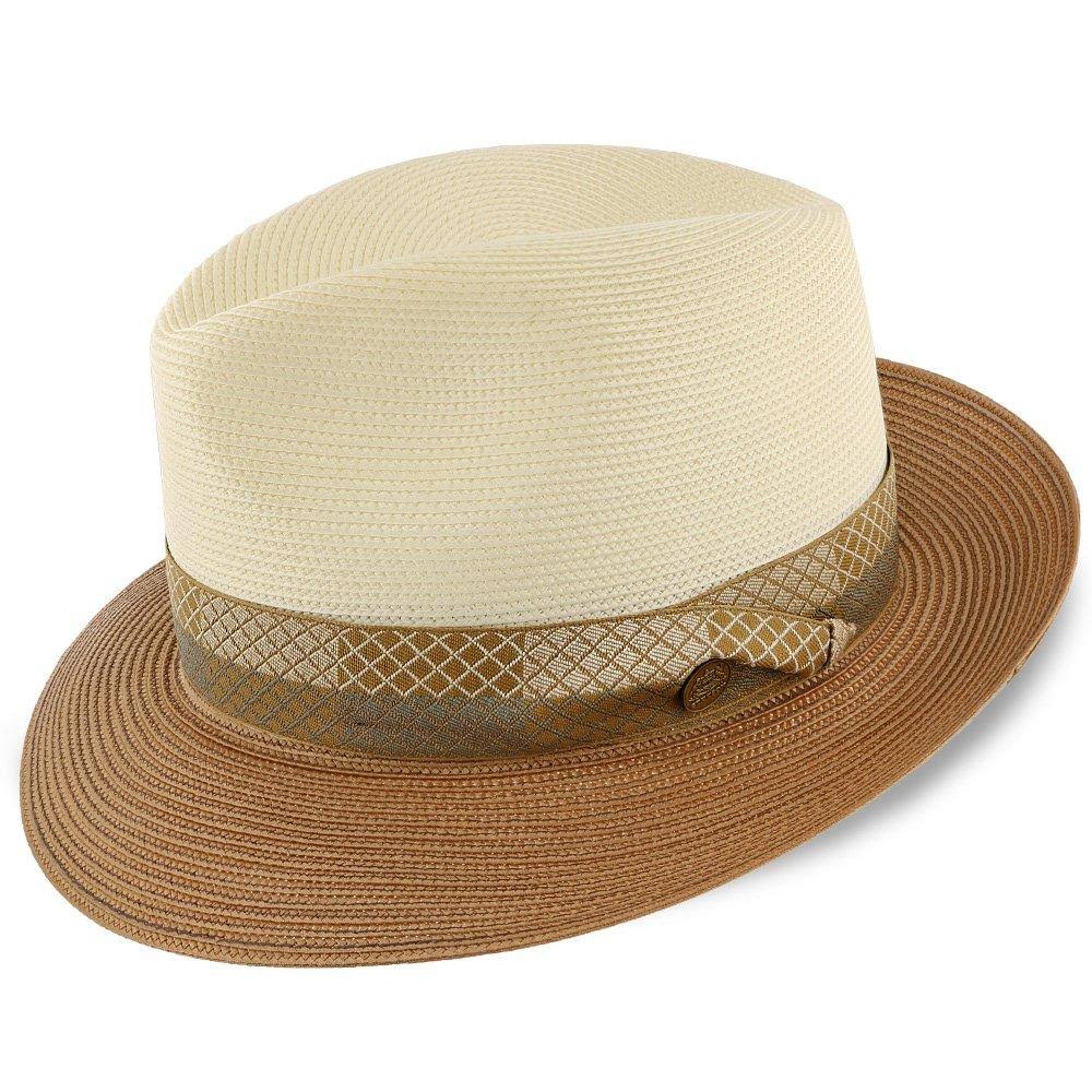 Ivory/Cognac Milan Straw Fedora Hat W20764