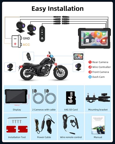 7 inch Motorcycle CarPlay Screen with Dual 2K Cameras L4662