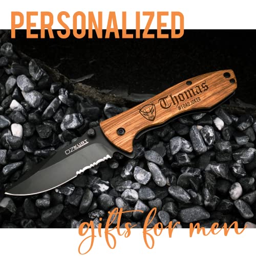 Personalized Engraved Oak Wood Pocket Knife B8955