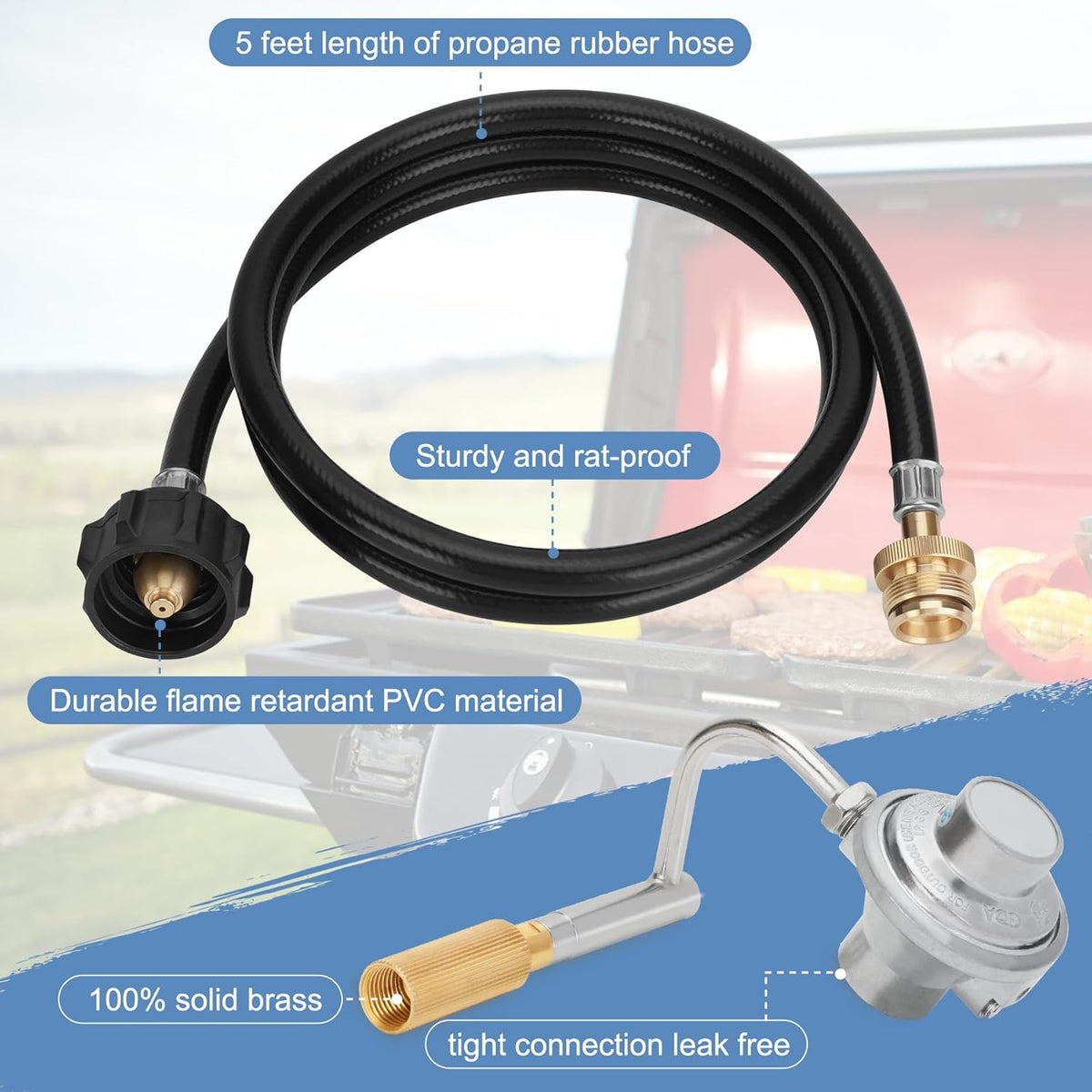 Grill Regulator with 5 Feet Propane Adapter Hose R350