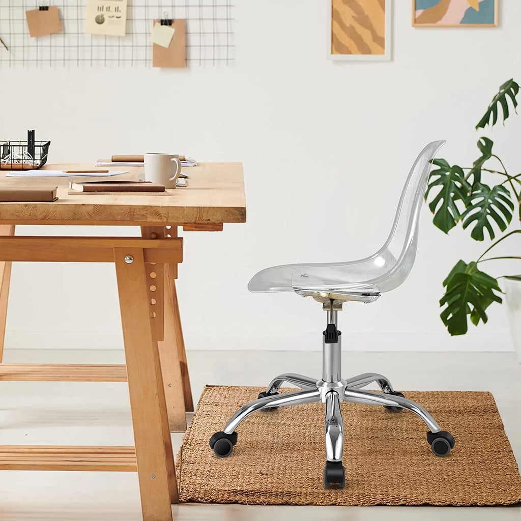 Acrylic Clear Armless Rolling Desk Chair Set of 2 W61883