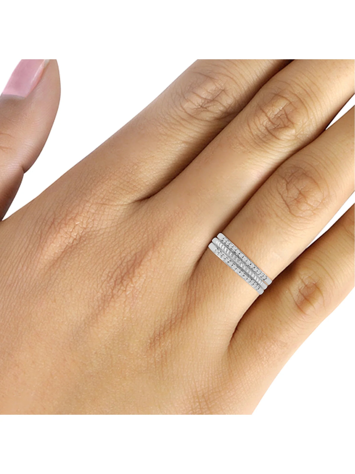 Sterling Silver Stacking Rings Set with White Diamond I16447