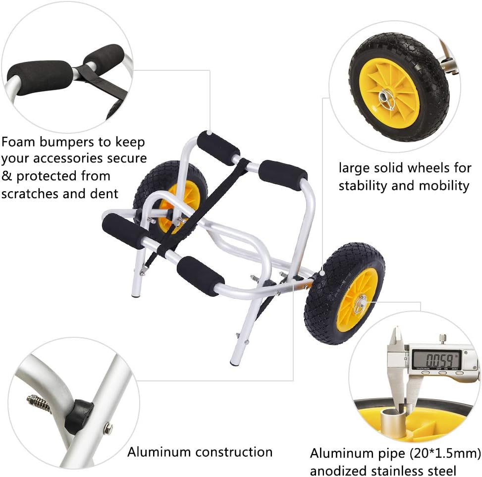 1.5MM Aluminum Alloy Canoeing Trailer Cart Silver E84183
