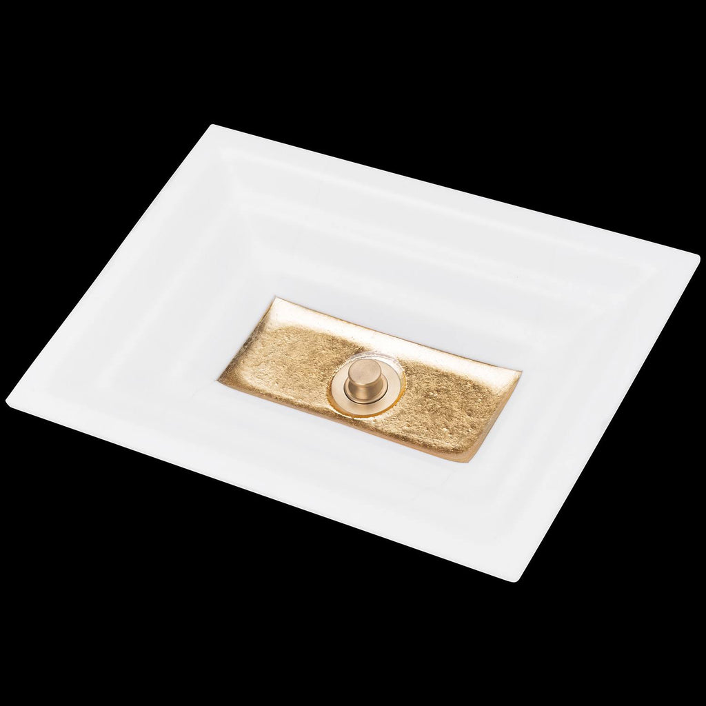 White Glass Rectangular Sink with Gold Accent K760