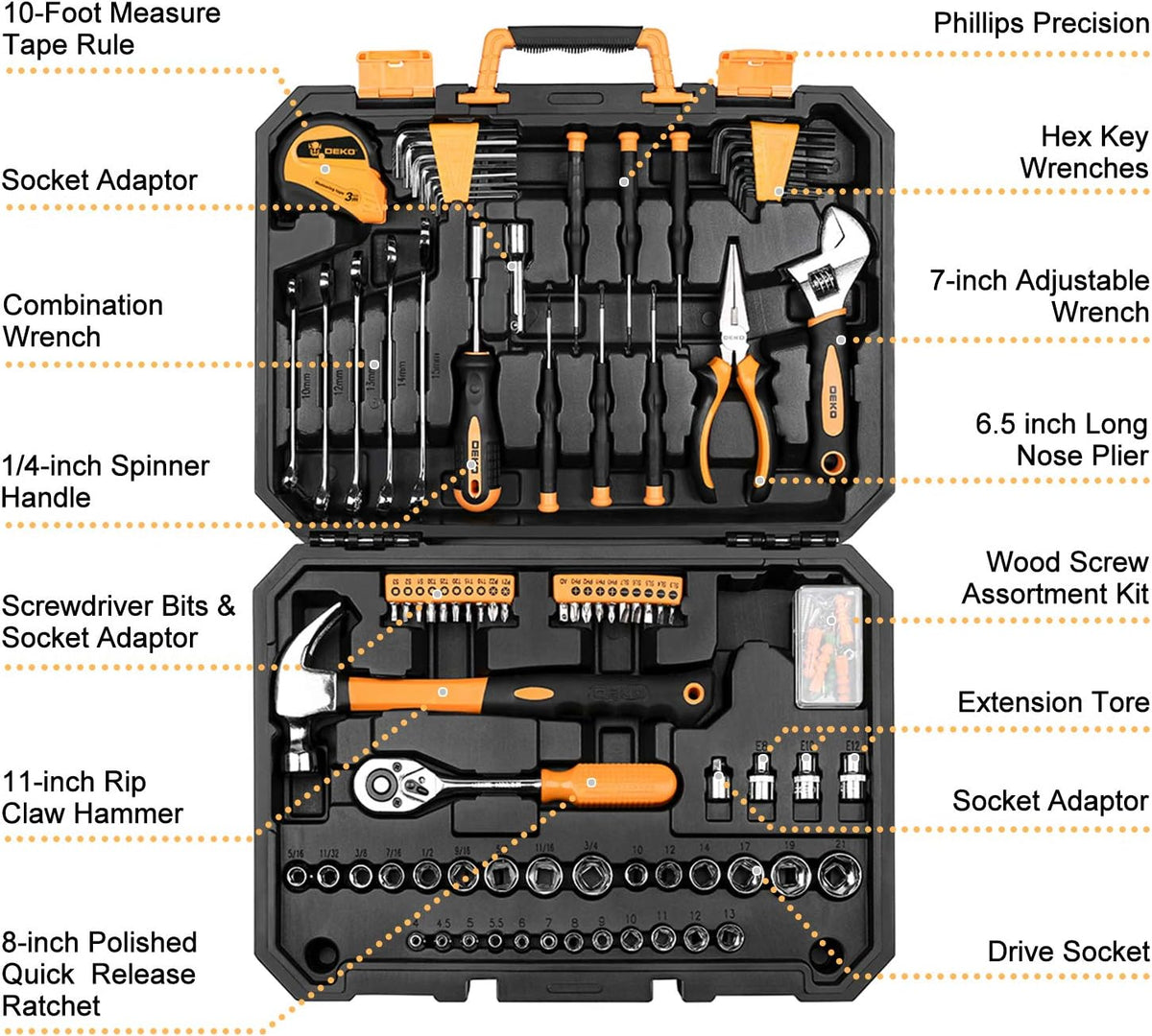 128 Piece General Household Hand Tool Kit with Plastic Toolbox Storage Case N326134