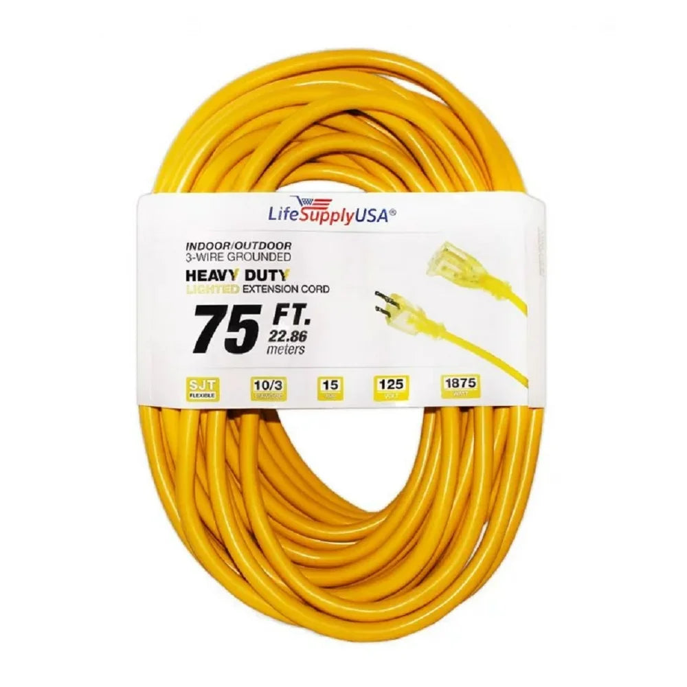 10/3 Extension Cord 75ft, 15A, 125V, Yellow F64134