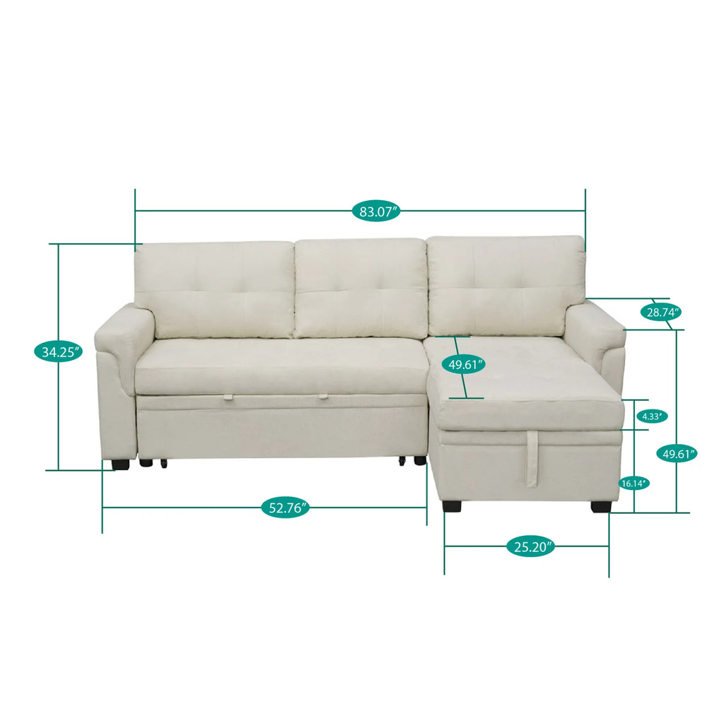 Reversible Sleeper Sectional Sofa with Storage Chaise N3692