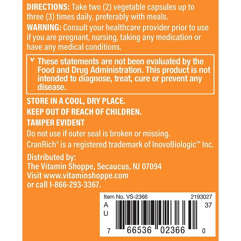 120 Vegetarian Capsules Cranberry with D-Mannose D2941