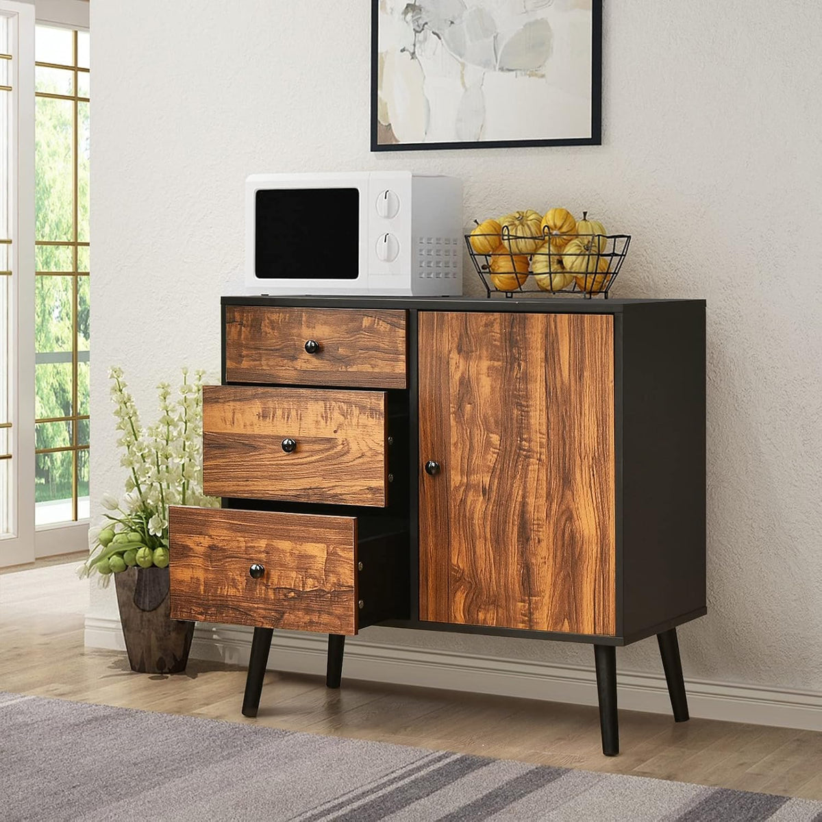 Storage Cabinet Buffet Sideboard with 3 Drawers and Adjustable Shelf J958150