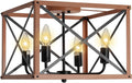 Retro Semi Flush Mount 4-Light Rectangle Wood Ceiling Light Fixture F709736