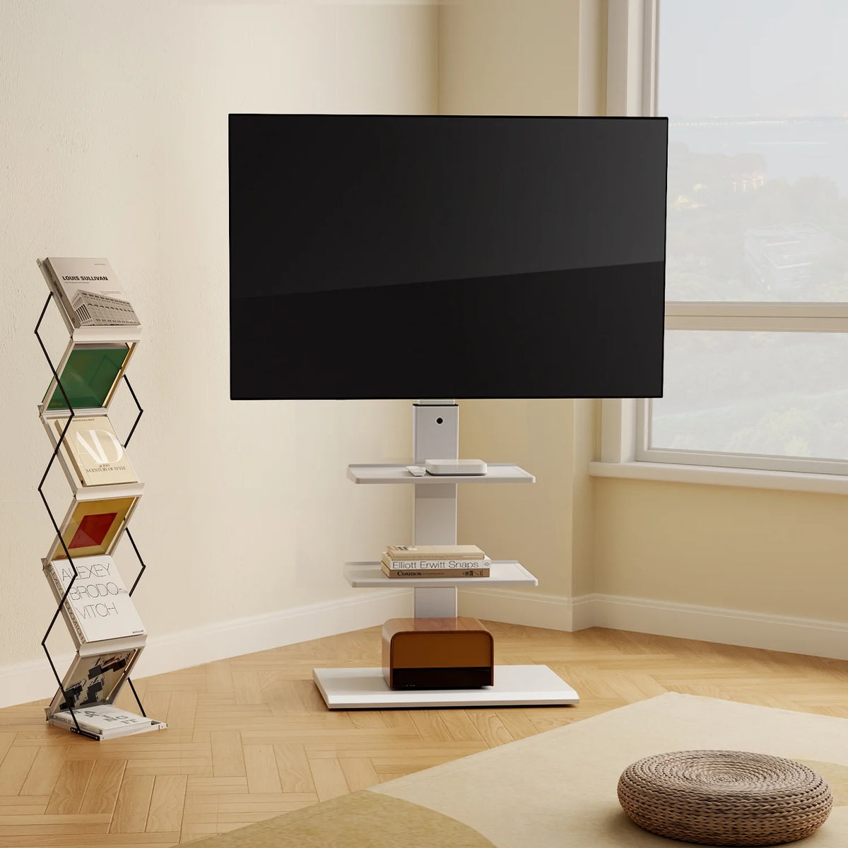 White Floor TV Stand with Mount for 26-65 inch Flat Screen TVs S2092