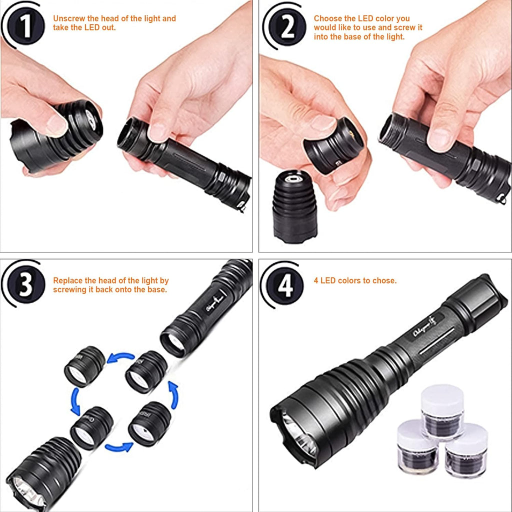 Hunting Flashlight Kit with Interchangeable LED Modules and Remote Pressure Switch Y425