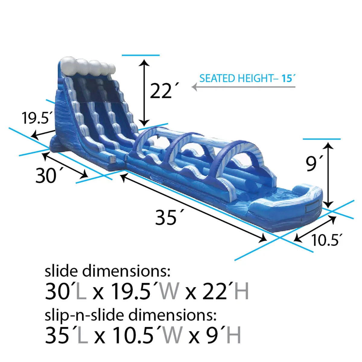 65' Commercial Inflatable Water Slide Blue Marble with Blower H390954