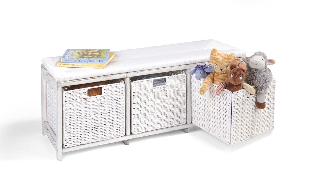 Brown Woven Top Storage Bench with Baskets B4327