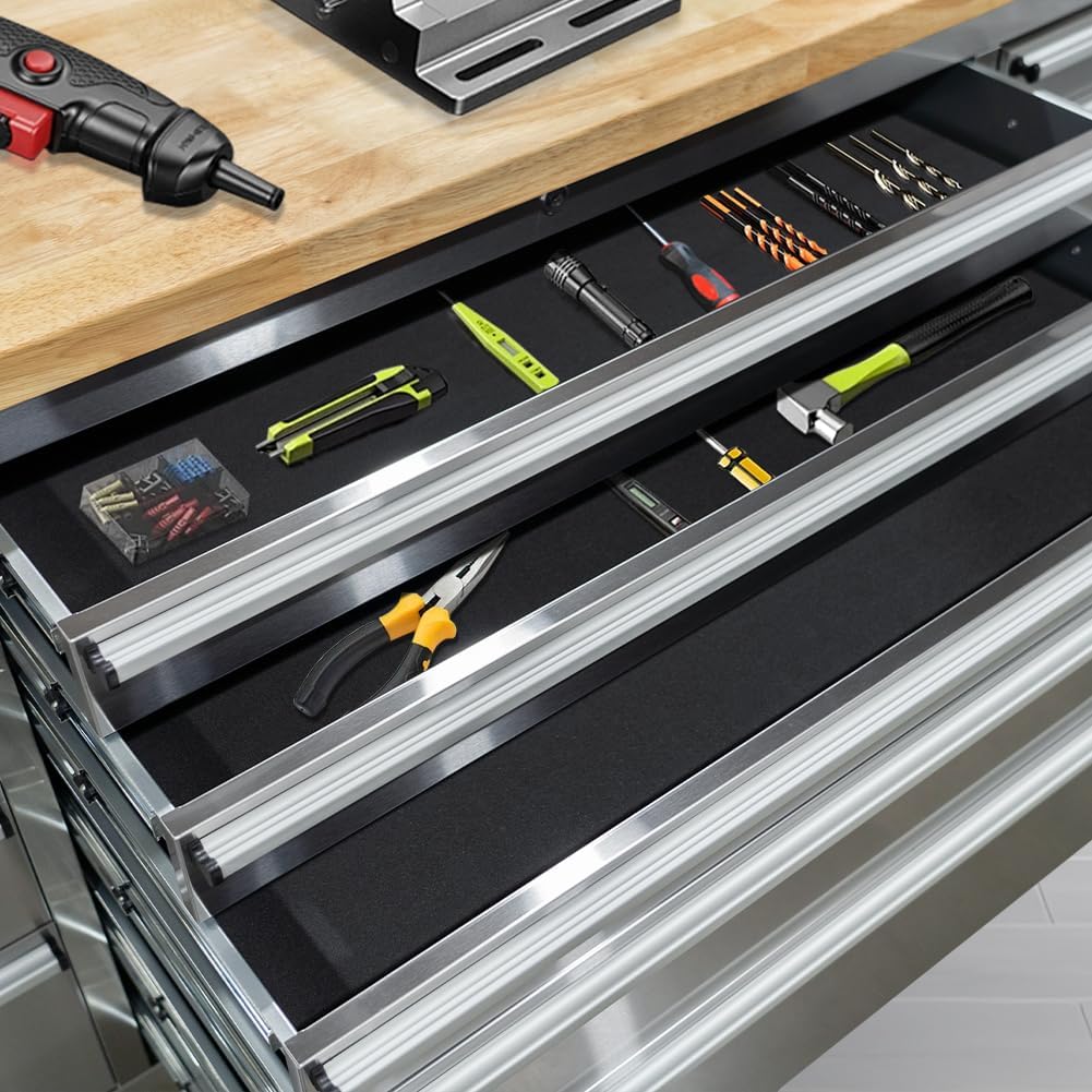 15 Drawer Stainless Steel Rolling Tool Chest with Wheels and Wood Top D8216