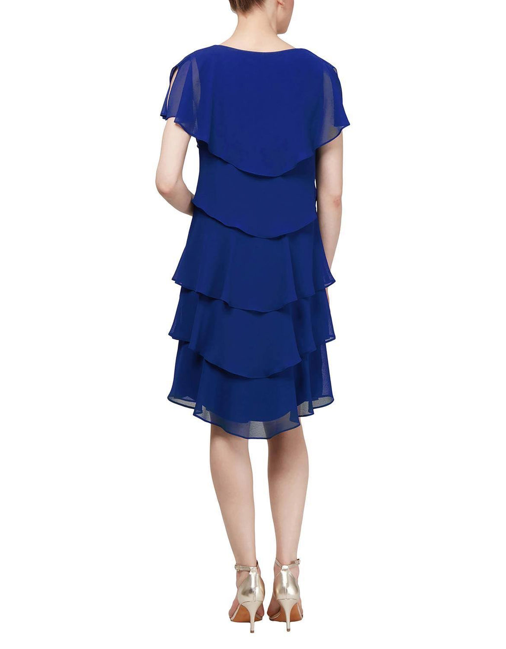 Chiffon Tiered Capelet Dress L640979