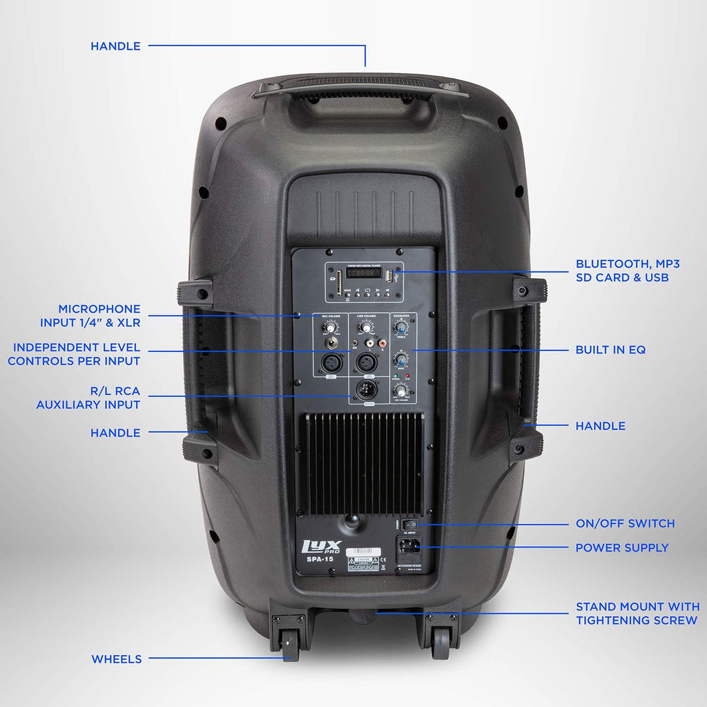 15 Inch PA Active Speaker System with Bluetooth, MP3, USB, SD Card Slot P3586