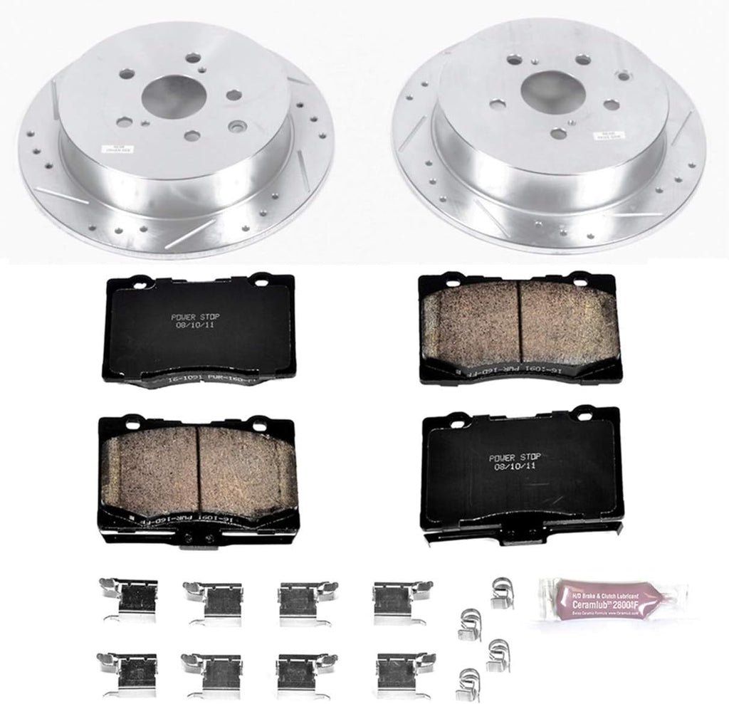 Rear Z23 Carbon Fiber Brake Pads with Drilled & Slotted Brake Rotors Kit G2407