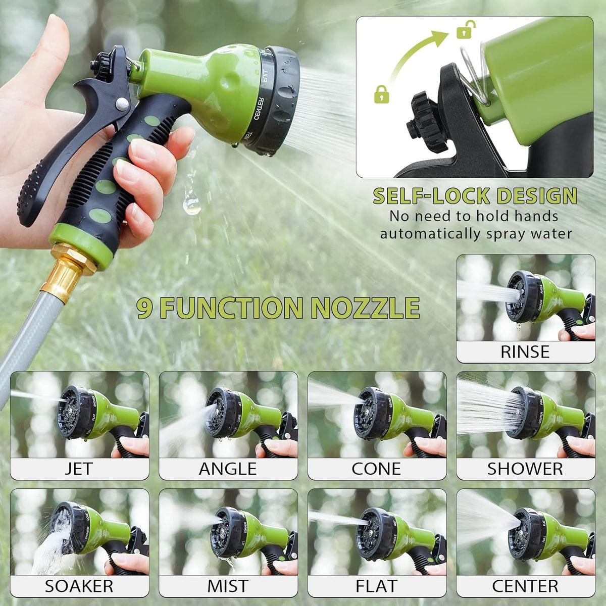 Retractable Wall Mount Garden Hose Reel with 9 Patterns Hose Nozzle Q281285