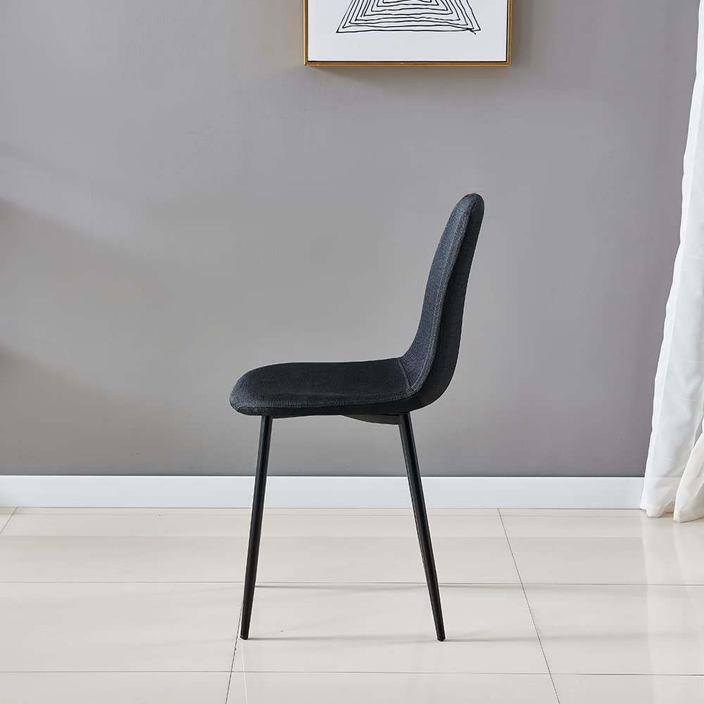 Black Fabric Upholstered Side Chairs Set of 4 with Metal Legs W3005