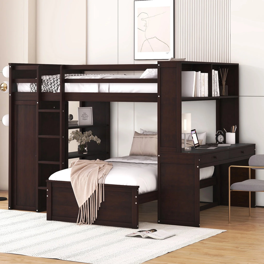 Twin Over Twin Solid Wood Bunk Bed with Storage O41803