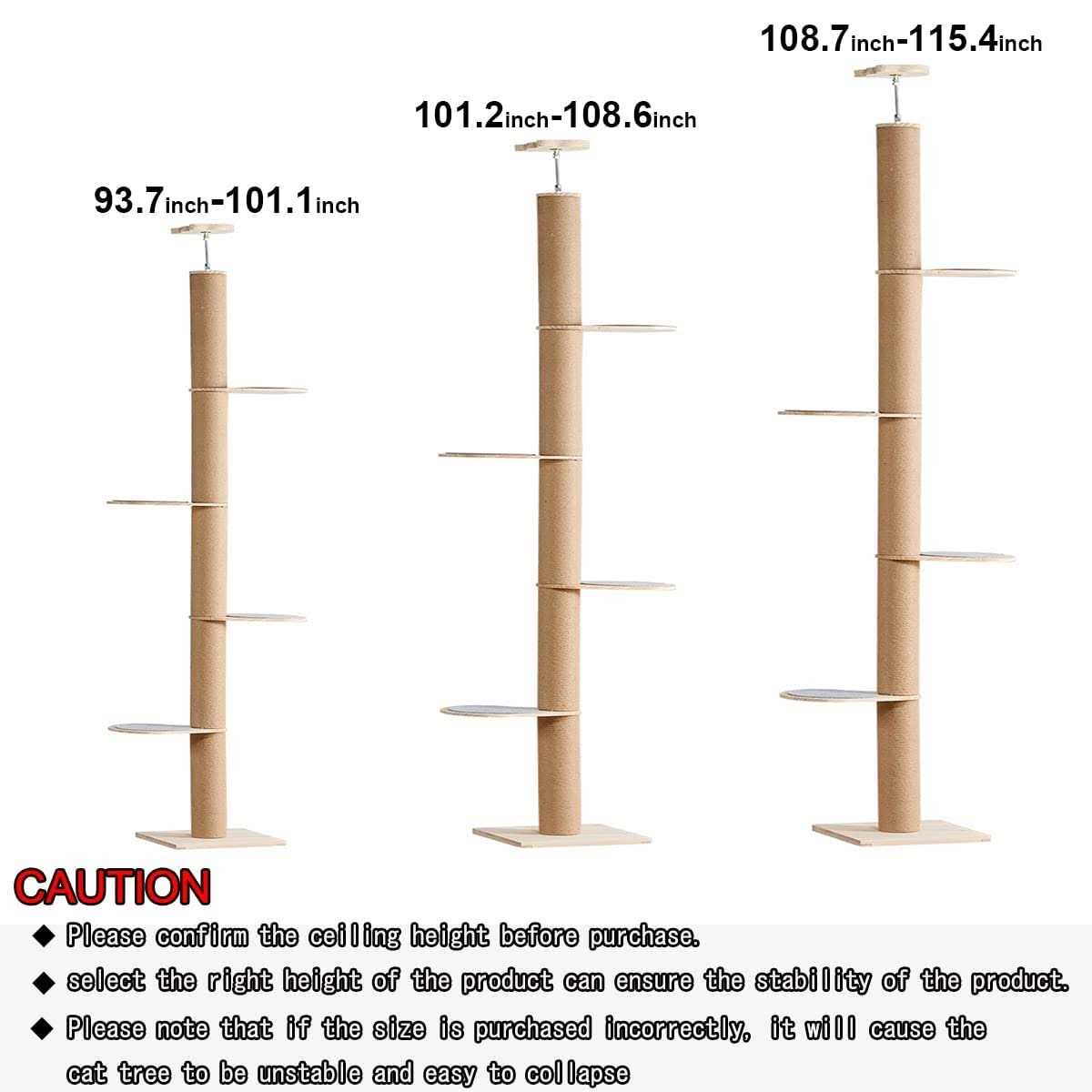 Floor-to-Ceiling Cat Tree with Sisal Rope Scratching Post T450